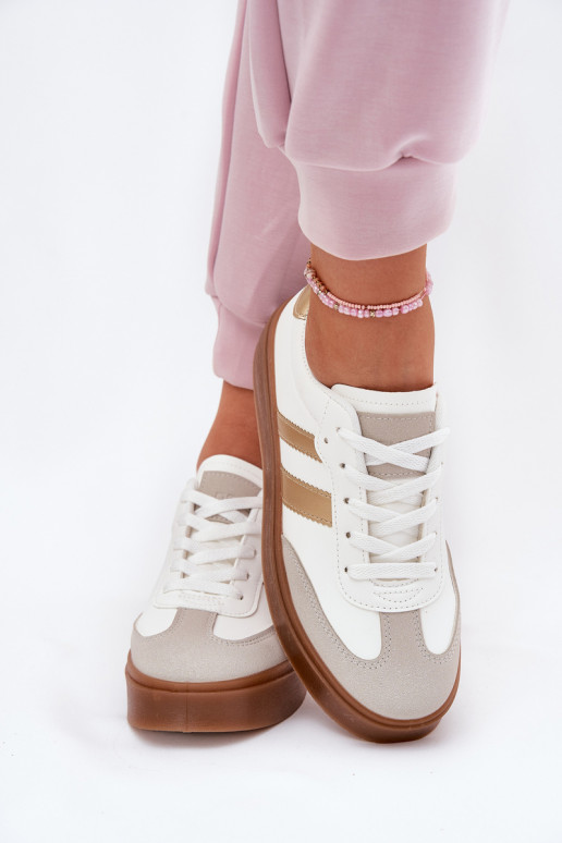Sneakers model schoenen Dames met platform van ecoleer INit-gouden kleur Elaraven Sneakers model schoenen Dames met platform van ecoleer INit-gouden kleur Elaraven