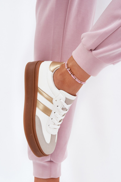 Sneakers model schoenen Dames met platform van ecoleer INit-gouden kleur Elaraven Sneakers model schoenen Dames met platform van ecoleer INit-gouden kleur Elaraven