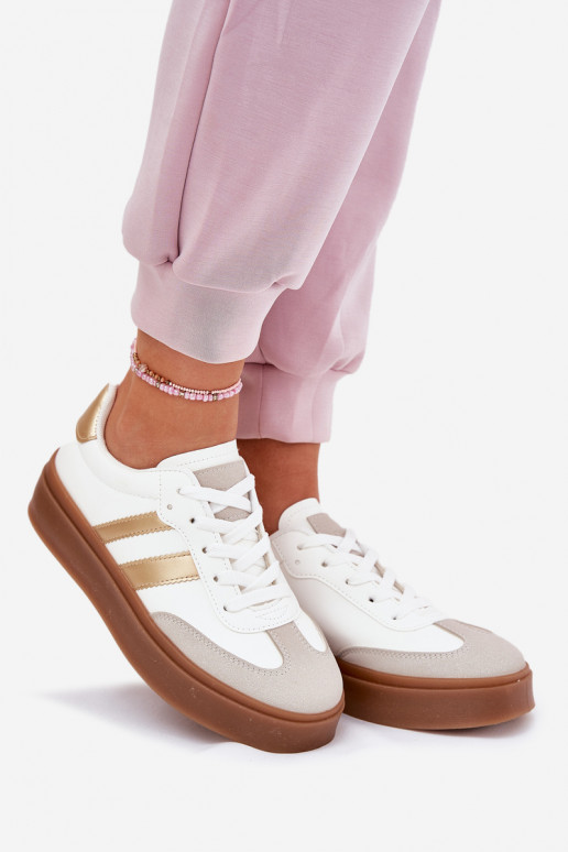 Sneakers model schoenen Dames met platform van ecoleer INit-gouden kleur Elaraven Sneakers model schoenen Dames met platform van ecoleer INit-gouden kleur Elaraven