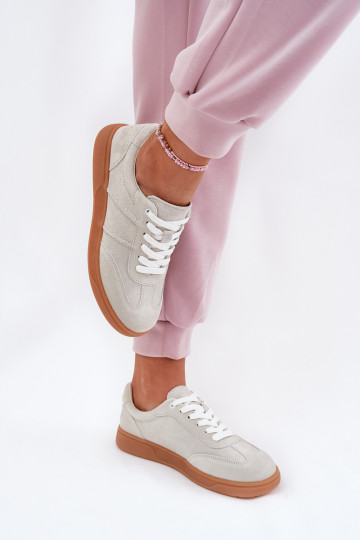Suède sportieve schoenen grijze kleur 2