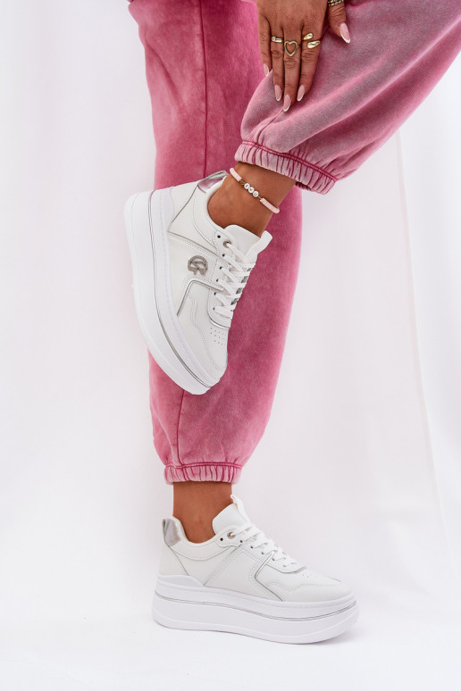 Dames witte sneakers met platform Dames witte sneakers met platform