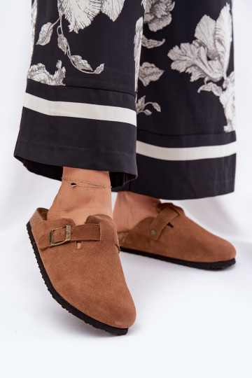 Dames bruine suède slippers met gespen Big Star RR274A387 2
