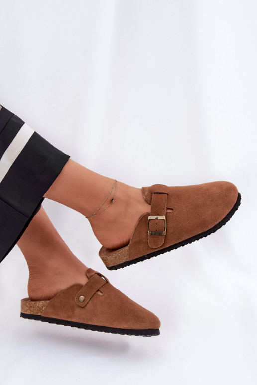 Suede pantoffels Klompen Dames met gespen Big Star RR274A387 bruine kleur Suede pantoffels Klompen Dames met gespen Big Star RR274A387 bruine kleur