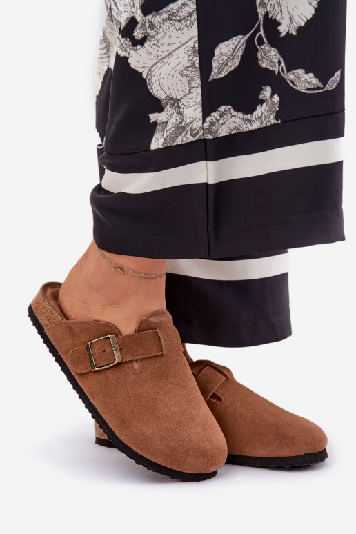 Suede pantoffels Klompen Dames met gespen Big Star RR274A387 bruine kleur Suede pantoffels Klompen Dames met gespen Big Star RR274A387 bruine kleur