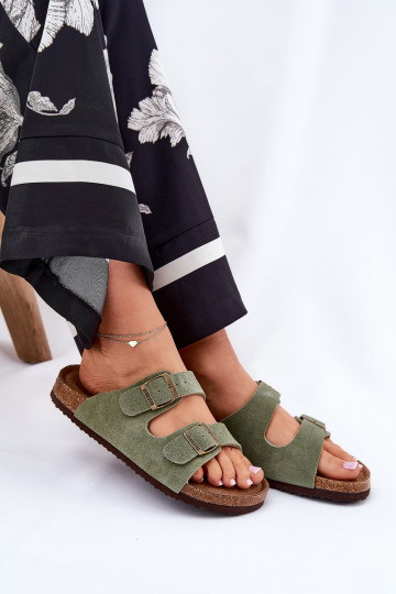Dames groene suède slippers met gespen Big Star RR274A393