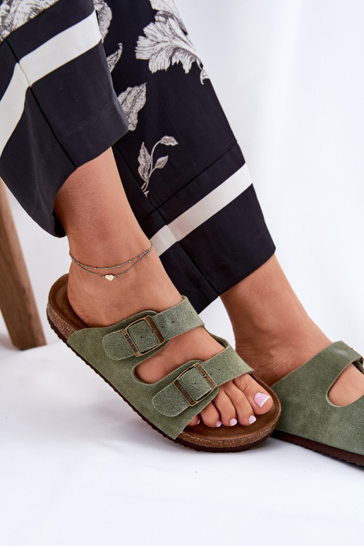 Dames suède pantoffels met gespen Big Star RR274A393 groene kleur Dames suède pantoffels met gespen Big Star RR274A393 groene kleur