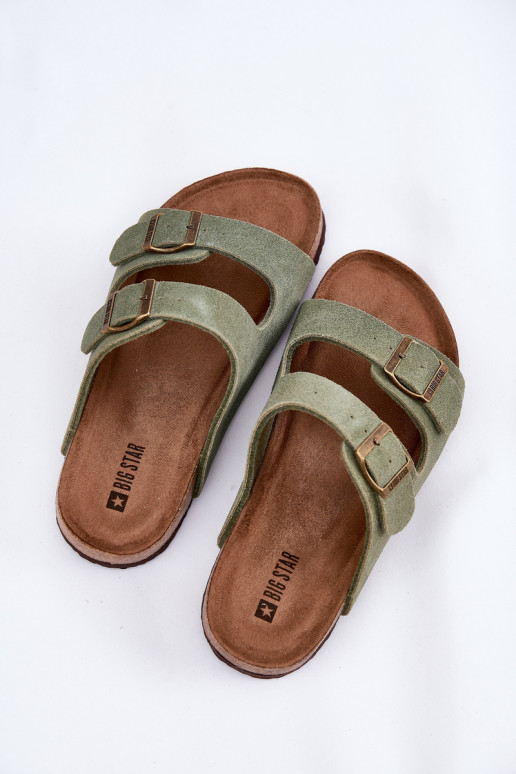 Dames suède pantoffels met gespen Big Star RR274A393 groene kleur Dames suède pantoffels met gespen Big Star RR274A393 groene kleur