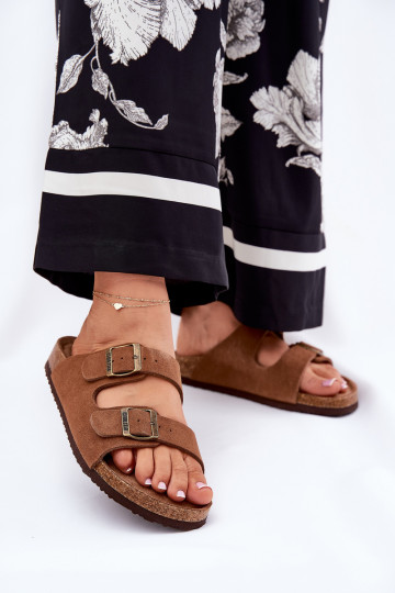 Dames bruine suède slippers met gespen Big Star RR274A394