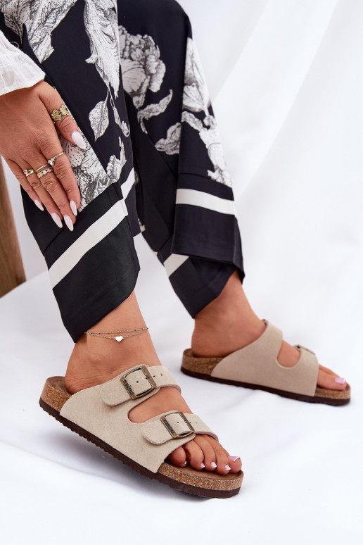 Dames suède pantoffels met gespen Big Star RR274A391 beige Dames suède pantoffels met gespen Big Star RR274A391 beige