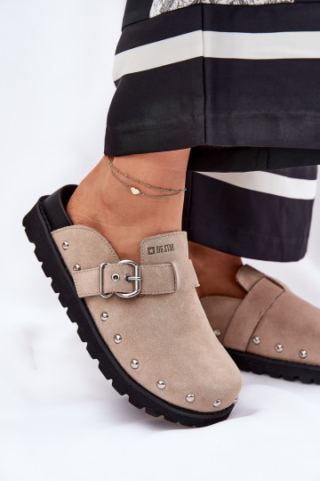 Dames zandkleurige suède slippers met platform Big Star RR274A376