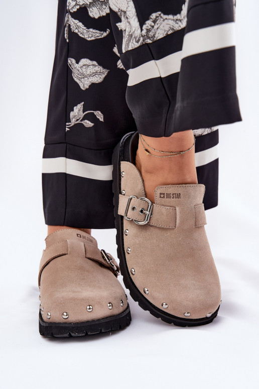 Suede pantoffels Klompen Dames met platform Big Star RR274A376 beige Suede pantoffels Klompen Dames met platform Big Star RR274A376 beige