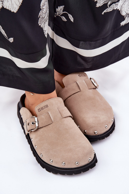 Suede pantoffels Klompen Dames met platform Big Star RR274A376 beige Suede pantoffels Klompen Dames met platform Big Star RR274A376 beige