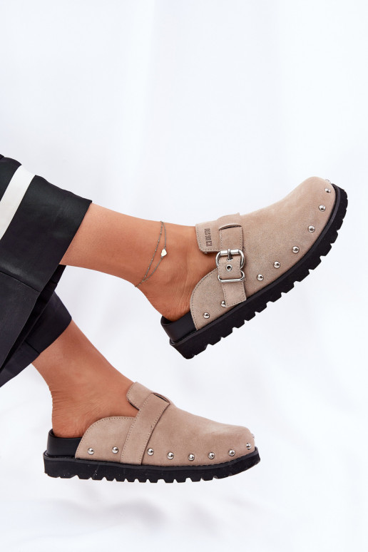 Suede pantoffels Klompen Dames met platform Big Star RR274A376 beige Suede pantoffels Klompen Dames met platform Big Star RR274A376 beige