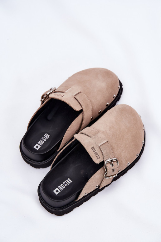 Suede pantoffels Klompen Dames met platform Big Star RR274A376 beige Suede pantoffels Klompen Dames met platform Big Star RR274A376 beige