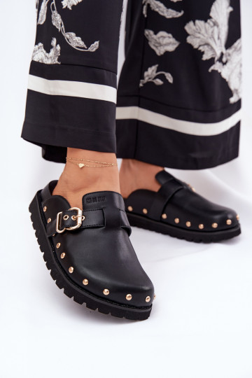 Dames zwarte leren slippers met platform Big Star RR274A378