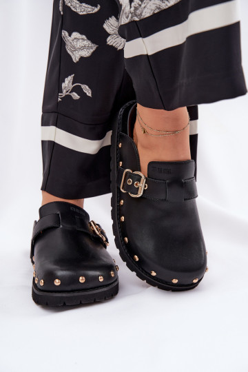 Dames zwarte leren slippers met platform Big Star RR274A378 2