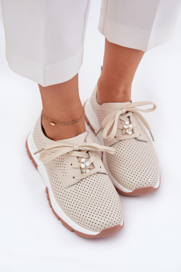 Leer schoenen Dames Z Przypinką Artiker 54C1811 beige