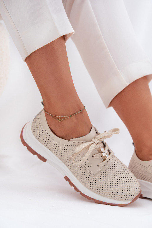 Leer schoenen Dames Z Przypinką Artiker 54C1811 beige Leer schoenen Dames Z Przypinką Artiker 54C1811 beige