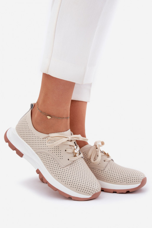 Leer schoenen Dames Z Przypinką Artiker 54C1811 beige Leer schoenen Dames Z Przypinką Artiker 54C1811 beige