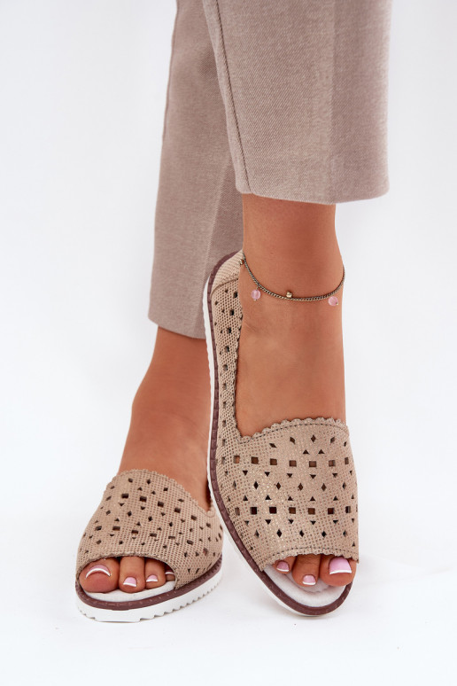 Leer OpengeInerkte ballerinas Z Odkrytymi Palcami S.Barski LR51-922 gouden kleur