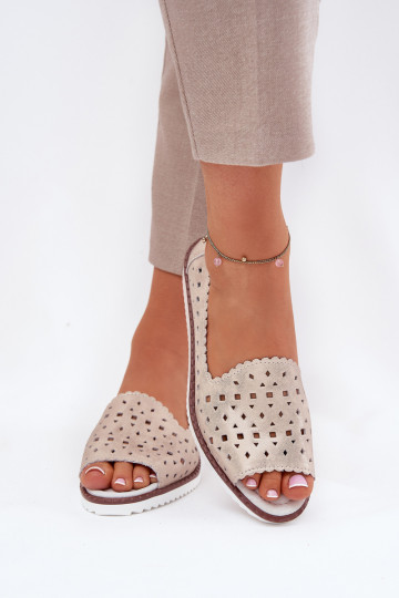 Leer OpengeInerkte ballerinas Z Odkrytymi Palcami S.Barski LR51-922 beige