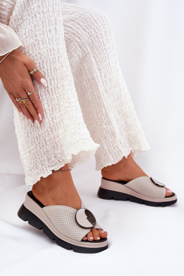 Leren pantoffels Dames met ornamenten S.Barski LR51-662 beige