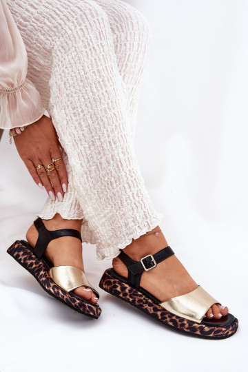 sandalen Leer Dames met platform en schriftelijk S.Barski JC51-347 gouden kleur