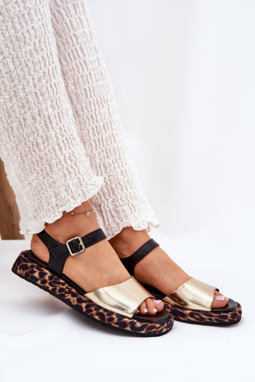 sandalen Leer Dames met platform en schriftelijk S.Barski JC51-347 gouden kleur sandalen Leer Dames met platform en schriftelijk S.Barski JC51-347 gouden kleur