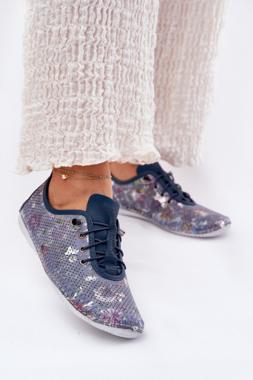 Dames blauwe leren schoenen met patronen Artiker 56C2691