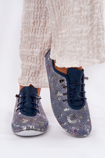 Dames blauwe leren schoenen met patronen Artiker 56C2691 2