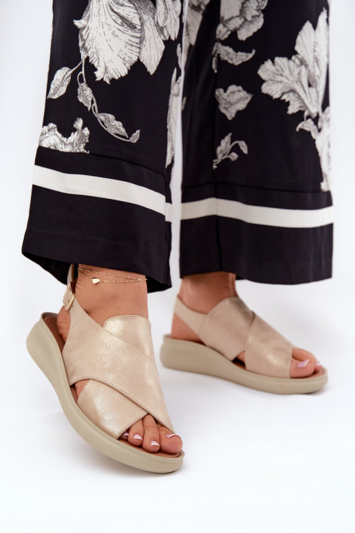 Dames sandalen van ecoleer gouden kleur Tosmelia Dames sandalen van ecoleer gouden kleur Tosmelia