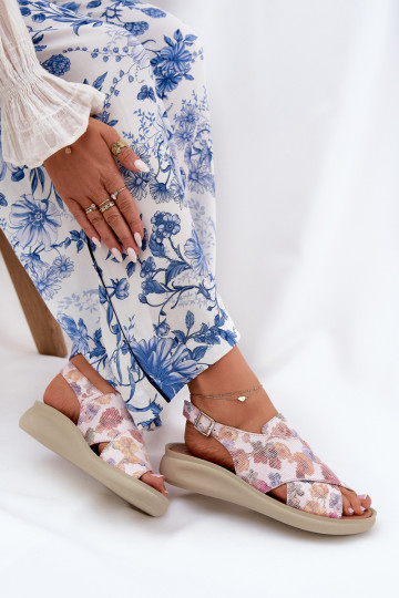 Dames sandalen van ecoleer met bloemen Verschillende kleuren Tosmelia