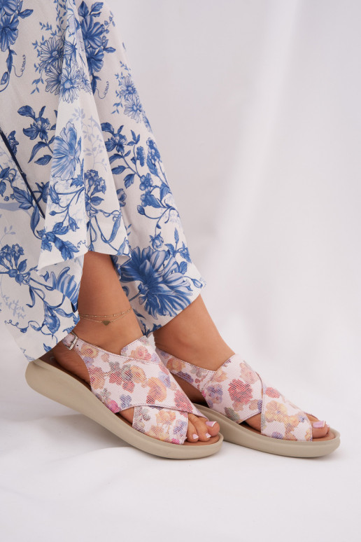 Dames sandalen van ecoleer met bloemen Verschillende kleuren Tosmelia
