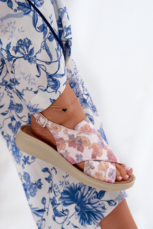 Dames sandalen van ecoleer met bloemen Verschillende kleuren Tosmelia