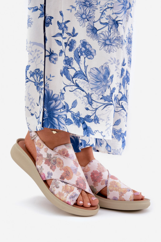 Dames sandalen van ecoleer met bloemen Verschillende kleuren Tosmelia