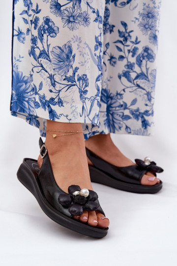 Dames zwarte sandalen met bloemetjes en decoratieve details Divonne 2
