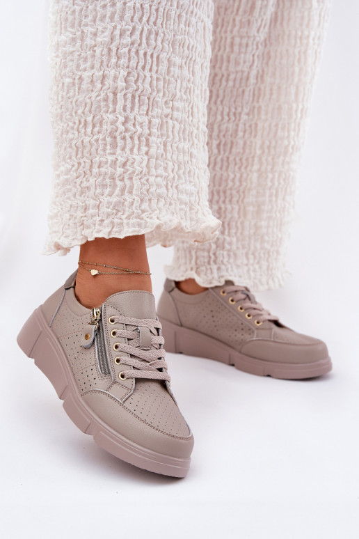 Leer sportschoenen Sneakers model schoenen met platform met ritssluitingen Vinceza 88019 beige Leer sportschoenen Sneakers model schoenen met platform met ritssluitingen Vinceza 88019 beige