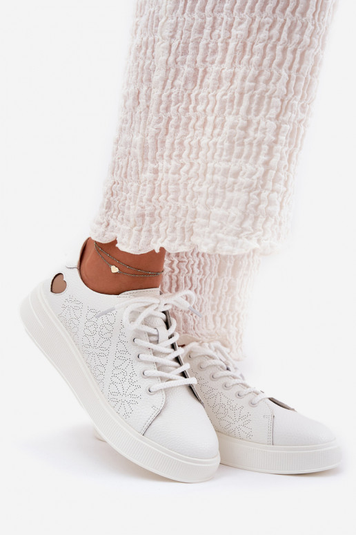 Leer Sneakers model schoenen Dames met platform Vinceza 88018 Initte kleur Leer Sneakers model schoenen Dames met platform Vinceza 88018 Initte kleur