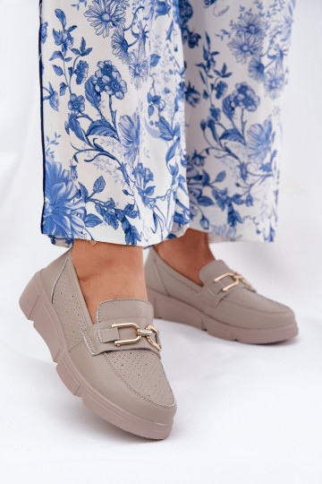 dames mocassins Leer Ze gouden kleurm Detalem Vinceza 88007 beige