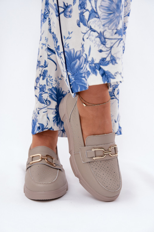 dames mocassins Leer Ze gouden kleurm Detalem Vinceza 88007 beige