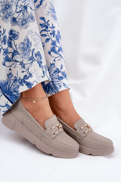 dames mocassins Leer Ze gouden kleurm Detalem Vinceza 88007 beige