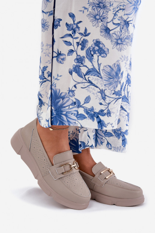 dames mocassins Leer Ze gouden kleurm Detalem Vinceza 88007 beige