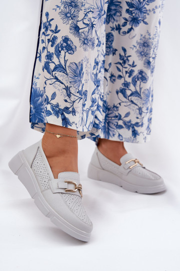 Leren grijze dames mocassins met gouden details Vinceza 88007 2