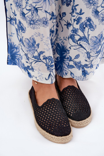 Zwarte espadrilles met gevlochten neus Vinceza 13625 2