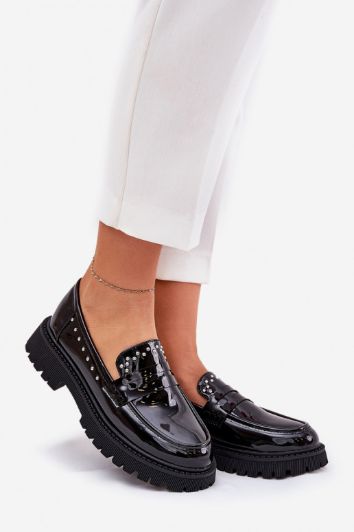 Dames mocassins met lak effect Met decoratie zwart Įjungtallae Dames mocassins met lak effect Met decoratie zwart Įjungtallae