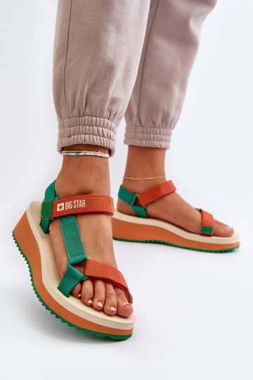 Dames sandalen met platform I Koturnie Big Star NN274A053 groente-oranje