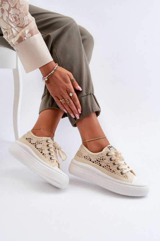 met kantmotieven Vrijetijdsschoenen Lee Cooper LCIN-23-44-1620 beige
