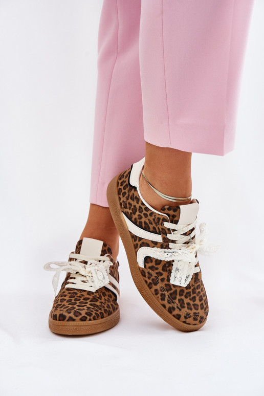 lage sneakers model schoenen dames met veters en luipaardprint bruin Zielle lage sneakers model schoenen dames met veters en luipaardprint bruin Zielle