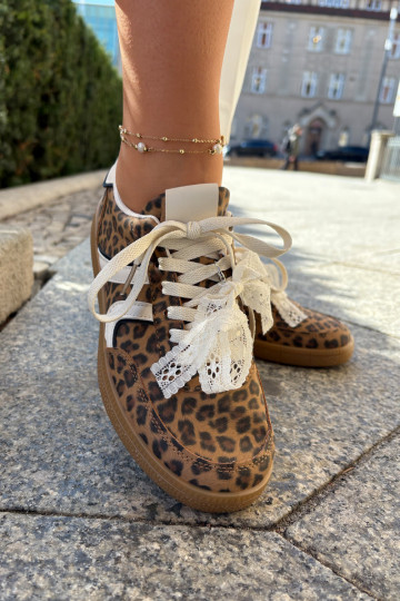 lage sneakers model schoenen dames met veters en luipaardprint bruin Zielle 2