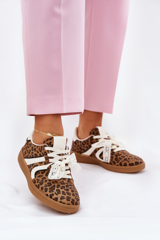 lage sneakers model schoenen dames met veters en luipaardprint bruin Zielle lage sneakers model schoenen dames met veters en luipaardprint bruin Zielle